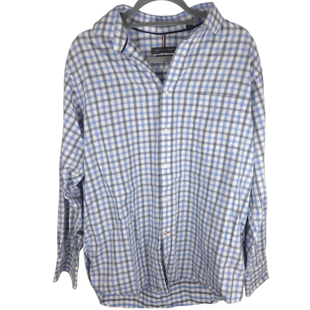 Tommy Hilfiger Blue and White Plaid Shirt